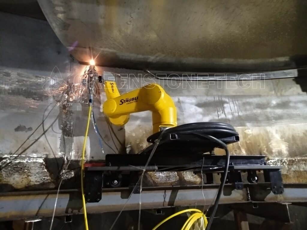 On-site laser cladding repair of large industrial parts for metal surface restoration and additive manufacturing