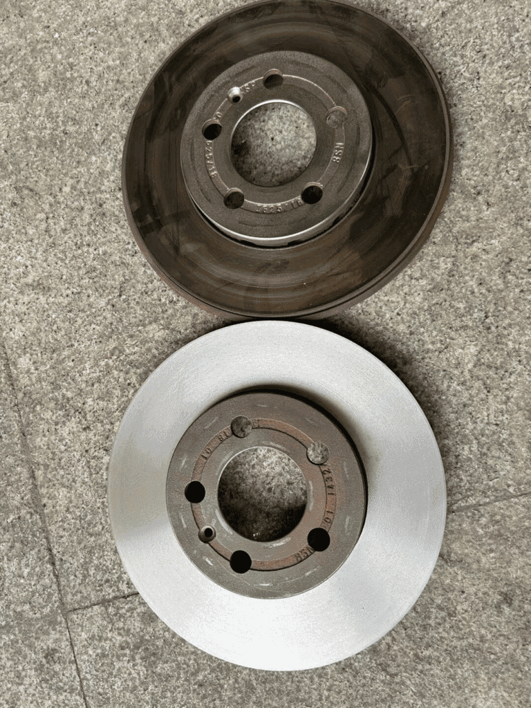 Lazer kaplamadan önce ve sonra fren diskinin karşılaştırılması