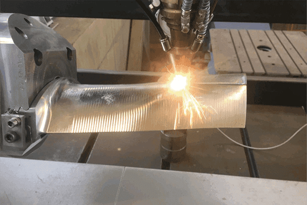 Laser cladding blade process in progress